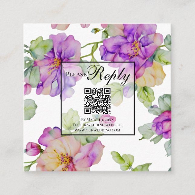 Eleganter lila orangefarbener QR-Code in Aquarellf Begleitkarte (Vorderseite)