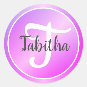 Eleganter lila-pastellrosa Ombre-Monogramm-Name Runder Aufkleber