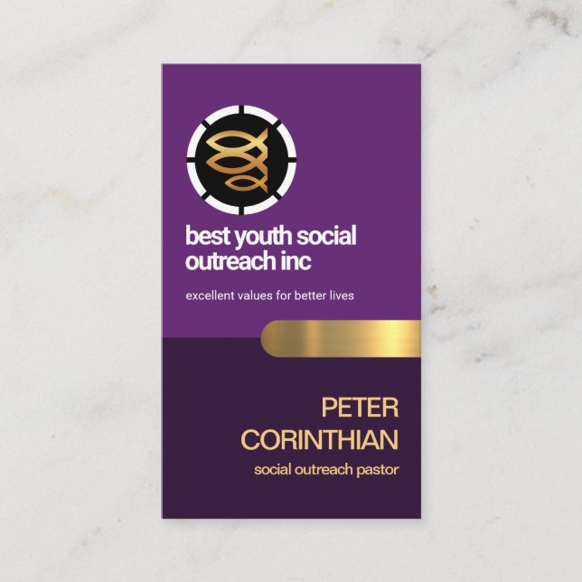 Eleganter Lila religiöser Ichthus-Fischpastor Visitenkarte (Vorderseite)