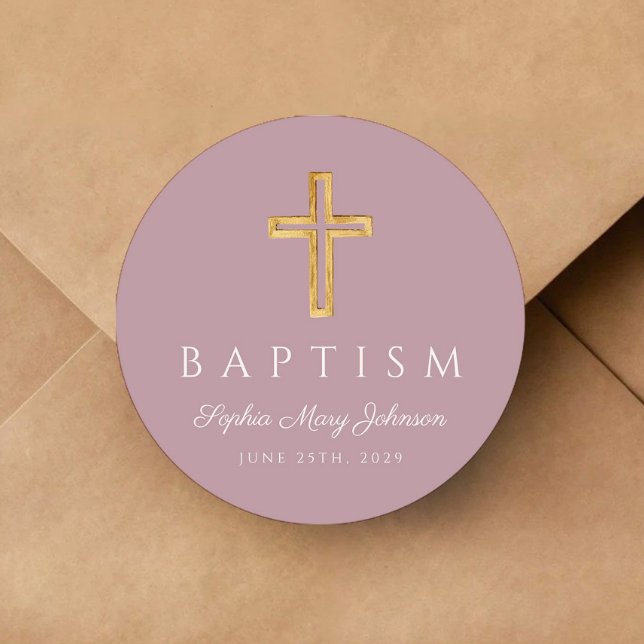Eleganter Lila religiöser Taufe Runder Aufkleber (Elegant Purple Religious Cross Baptism Classic Round Sticker)