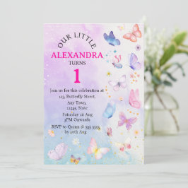 Eleganter Lila rosa Blütenschmetterling Geburtstag Einladung