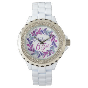 Eleganter Lila Rosa Kraut 65. Geburtstag Armbanduhr