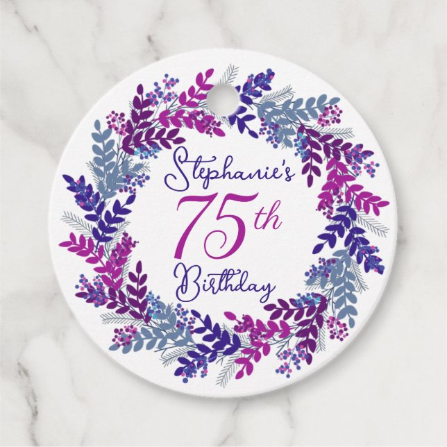 Eleganter Lila rosa Kraut 75. Geburtstag Geschenkanhänger (Vorderseite)