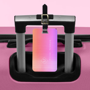 Eleganter lila rosa mit Monogramm Name Modernes Ge Gepäckanhänger