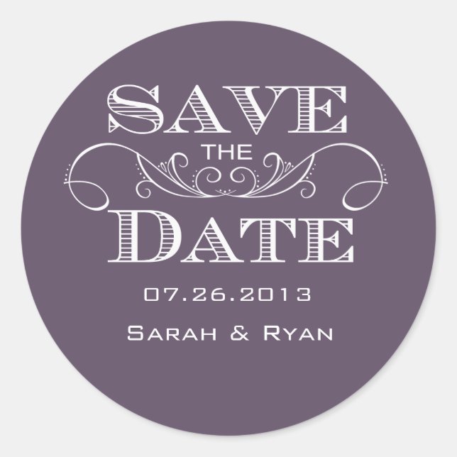 Eleganter Lila Save the Date Aufkleber (Vorderseite)
