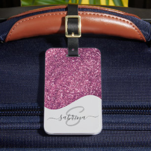 Eleganter Lila Tropfen Glitzer Mit Monogramm Name Gepäckanhänger