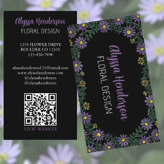 Eleganter lila und gelber floraler QR-Code Florist Visitenkarte