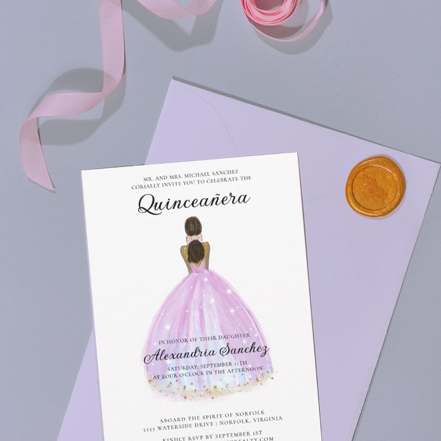 Eleganter Lila und Gold Glitzer Quinceanera Einladung (Von Creator hochgeladen)