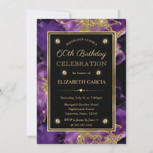 Eleganter Lila und Gold Glitzer Tinte 60. Geburtst Einladung