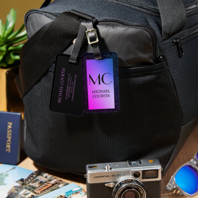 Eleganter Lila und schwarzer Metallischer Mit Mono Gepäckanhänger (Vorderseite & Rückseite)