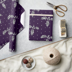 Eleganter lila und silberner Glitter-Weihnachts-St Geschenkpapier