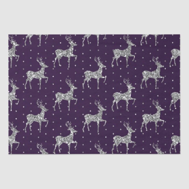 Eleganter Lila und Silberner Glitzer Rentier Weihn Seidenpapier (Vorderseite)