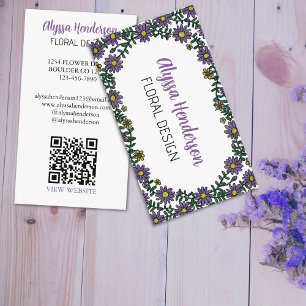 Eleganter lila und weißer floraler QR-Code Florist Visitenkarte