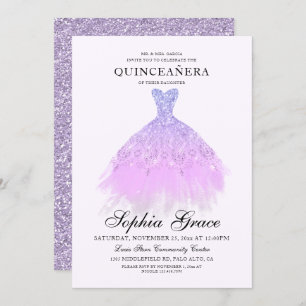 Eleganter Lila Violet Glitzer Quinceañera Einladung