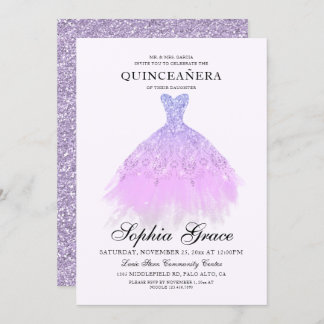 Eleganter Lila Violet Glitzer Quinceañera Einladung