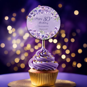 Eleganter Lila Violets floraler Happy 80. Geburtst Runder Aufkleber