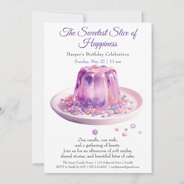 Eleganter lila Wasserfarbenkuchen Einladung zum Ge (Vorderseite)