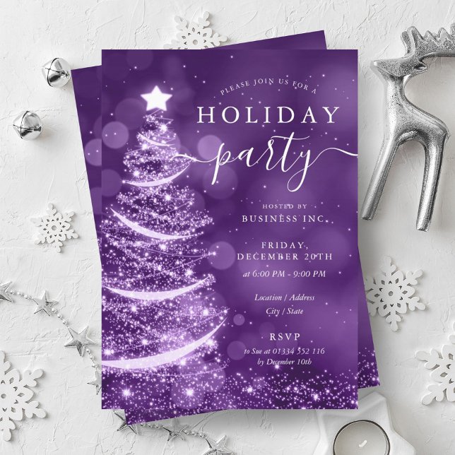 Eleganter Lila Weihnachtsbaumbetrieb Urlaub Einladung (Elegant Purple Christmas Tree Company Holiday Invitation)
