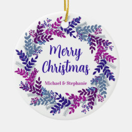 Eleganter Lila Weihnachtskranz Keramik Ornament