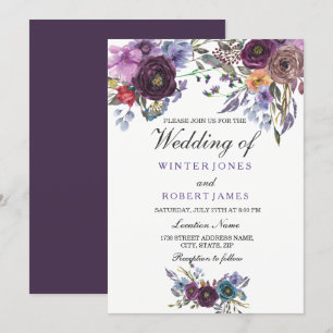 Eleganter Lila Winter Hochzeitsempfang Einladung