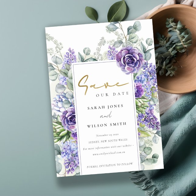 Eleganter Lilac Succulent Eukalyptus Botanischer R Save The Date (Von Creator hochgeladen)