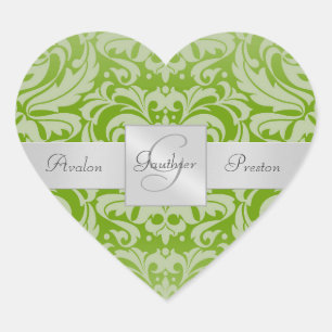 Eleganter Limon Damask Heart Wedding Sticker