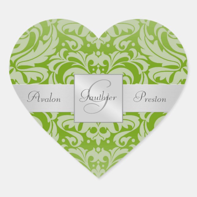 Eleganter Limon Damask Heart Wedding Sticker (Vorderseite)