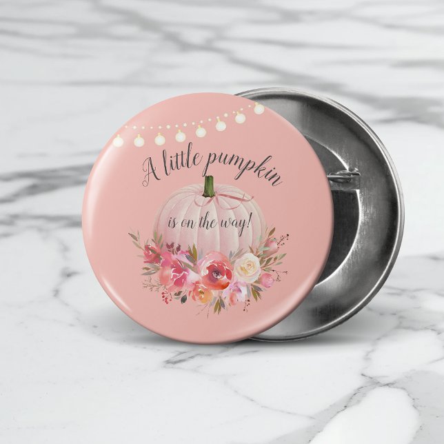 Eleganter Little Pumpkin on Way Baby Shower Button (Von Creator hochgeladen)