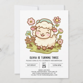 Eleganter Little Sheep Digital Geburtstag Einladung
