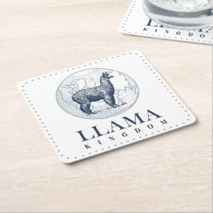 Eleganter Llama mit Text von Globe und Lama Königr Rechteckiger Pappuntersetzer