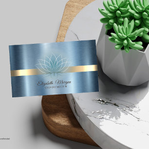 Eleganter Lotus Blau Metallic Yoga-Lehrer Visitenkarte