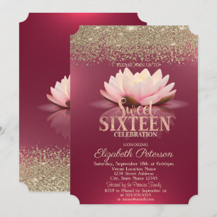 Eleganter Lotus Gold Konfetti Diamanten Rot Sweet Einladung