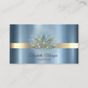Eleganter Lotus-Streifen-Glanz Blau Metallic Visitenkarte