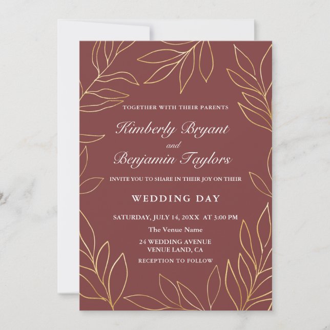 Eleganter, luftiger Gold-Foliage in Blush. Hochzei Einladung (Vorderseite)