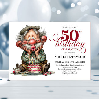 Eleganter lustiger Mann 50. Geburtstag Humor Carto Einladung