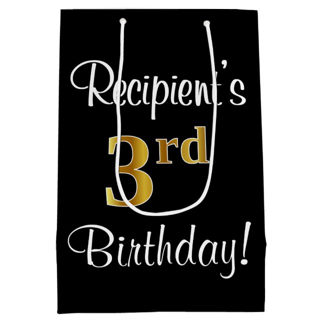 Eleganter, luxuriöser, Imitate Gold Look 3. Geburt Mittlere Geschenktüte (Rückseite)