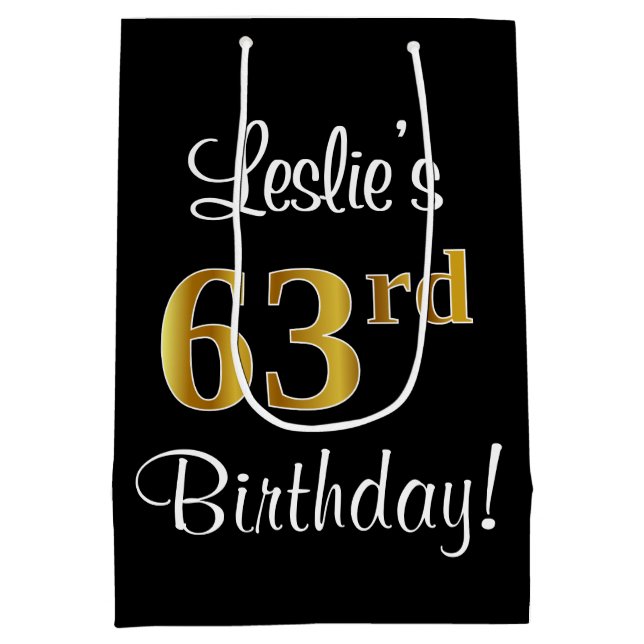 Eleganter, luxuriöser, Imitate Gold Look 63. Gebur Mittlere Geschenktüte (Rückseite)