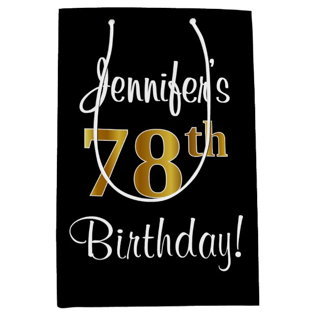 Eleganter, luxuriöser, Imitate Gold Look 78. Gebur Mittlere Geschenktüte (Vorderseite)