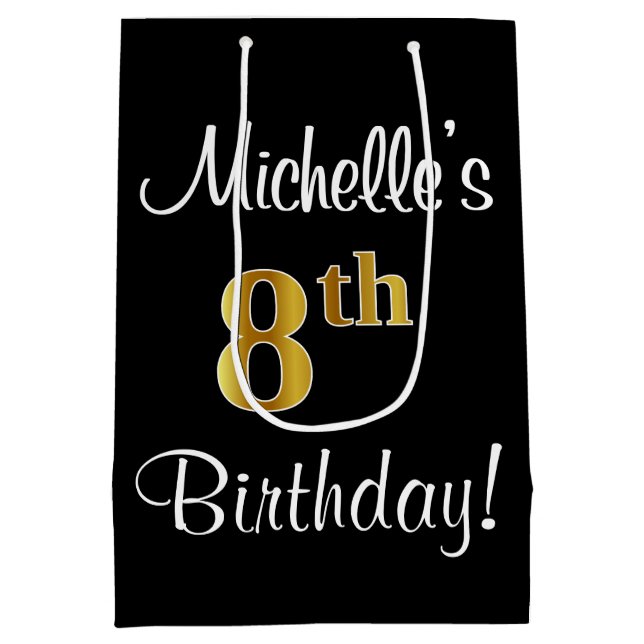 Eleganter, luxuriöser, Imitate Gold Look 8. Geburt Mittlere Geschenktüte (Rückseite)