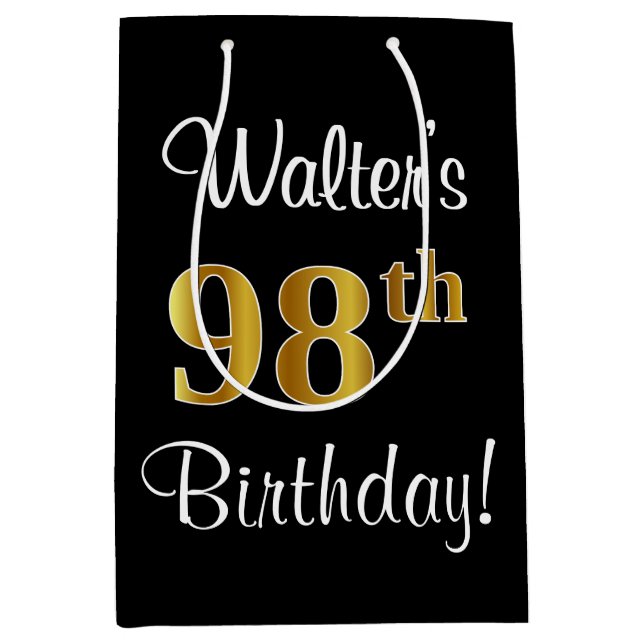 Eleganter, luxuriöser, Imitate Gold Look 98. Gebur Mittlere Geschenktüte (Vorderseite)