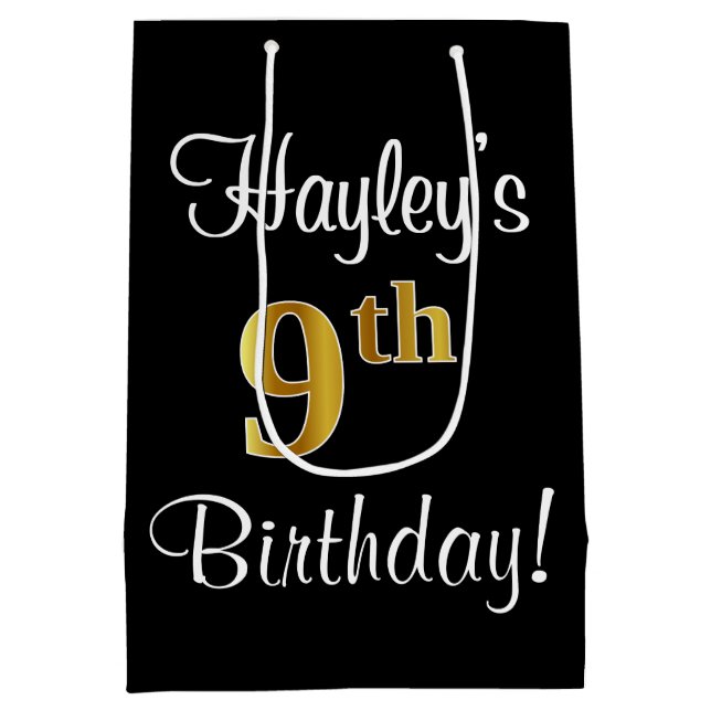 Eleganter, luxuriöser, Imitate Gold Look 9. Geburt Mittlere Geschenktüte (Rückseite)