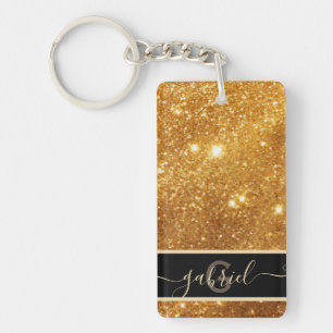 Eleganter Luxuriöser Reiner Gold Glitter Monogramm Schlüsselanhänger