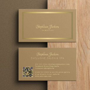 Eleganter Luxus-beige und goldener QR-Code-Friseur Visitenkarte
