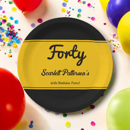Eleganter Luxus Black and Gold Chic 40. Geburtstag Pappteller