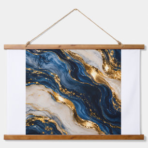 Eleganter Luxus Blau- und Goldmarmor-Hängetapete Wandteppich Mit Holzrahmen