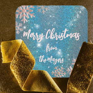 Eleganter Luxus Blue Winter Wunderland Weihnachten Quadratischer Aufkleber