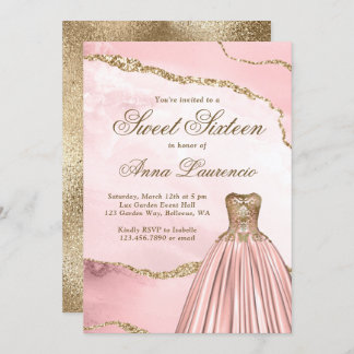 Eleganter Luxus Blush Pink Gold Marmor Sweet 16 Einladung