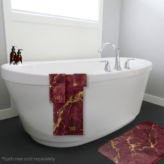 Eleganter Luxus-Burgunder-Gold-Marmor mit Monogram Badhandtuch Set