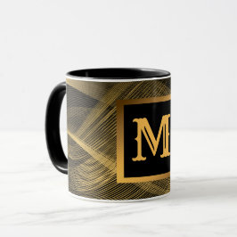 Eleganter Luxus Gold Black Wave Mit Monogramm Tasse