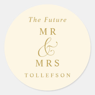 Eleganter Luxus Gold Cream Wedding Umschlag Runder Aufkleber